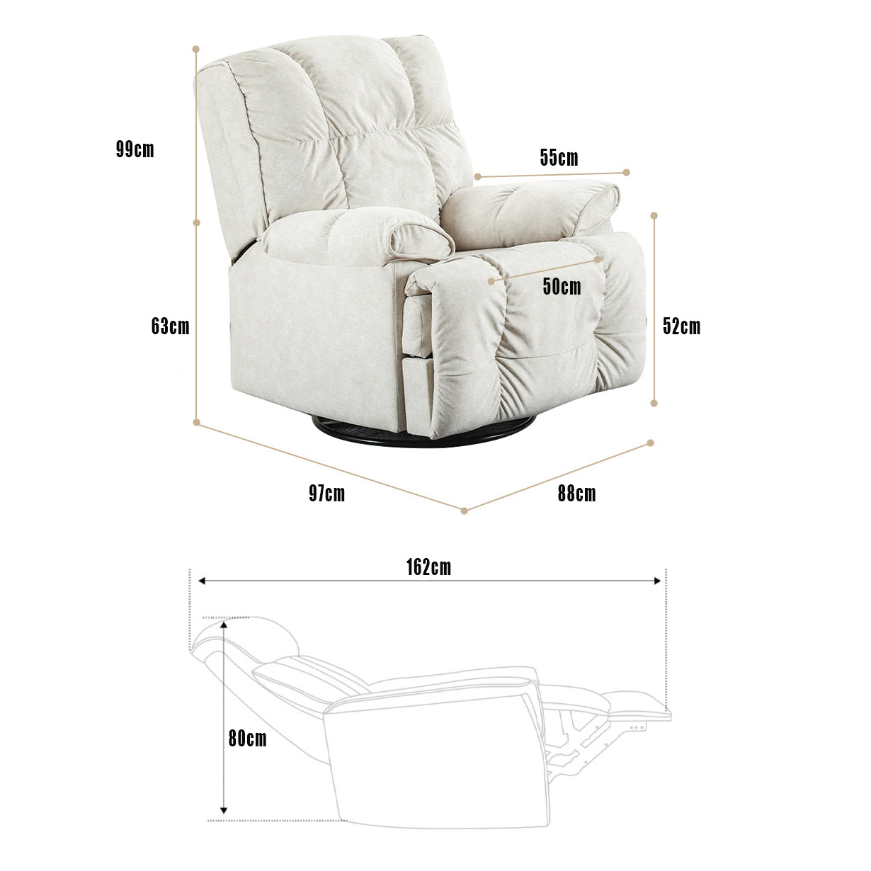 Recliner Chair,Manual/Electric Recline with Footrest, 360 Rotation & Plush Cotton Padding