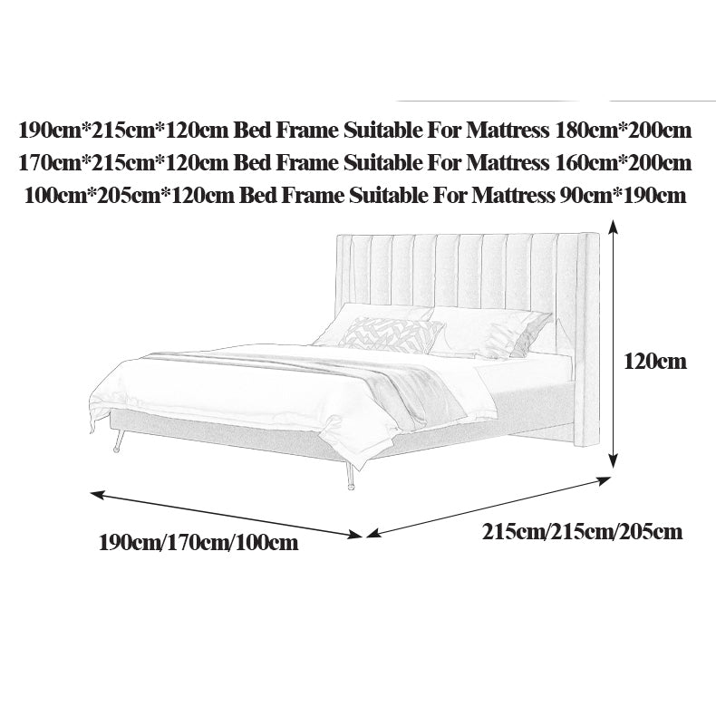Bed Frame Velvet Fabric Platform Bed Thick Padded Headboard Premium Wooden Frame Bedroom