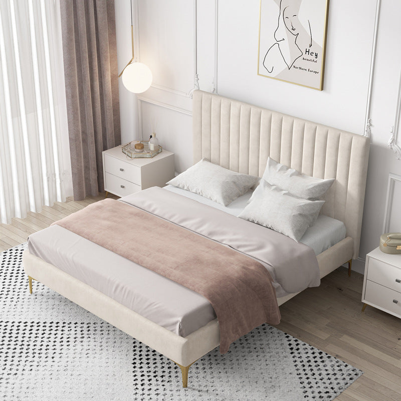 Bed Frame Velvet Fabric Platform Bed Thick Padded Headboard Premium Wooden Frame Bedroom