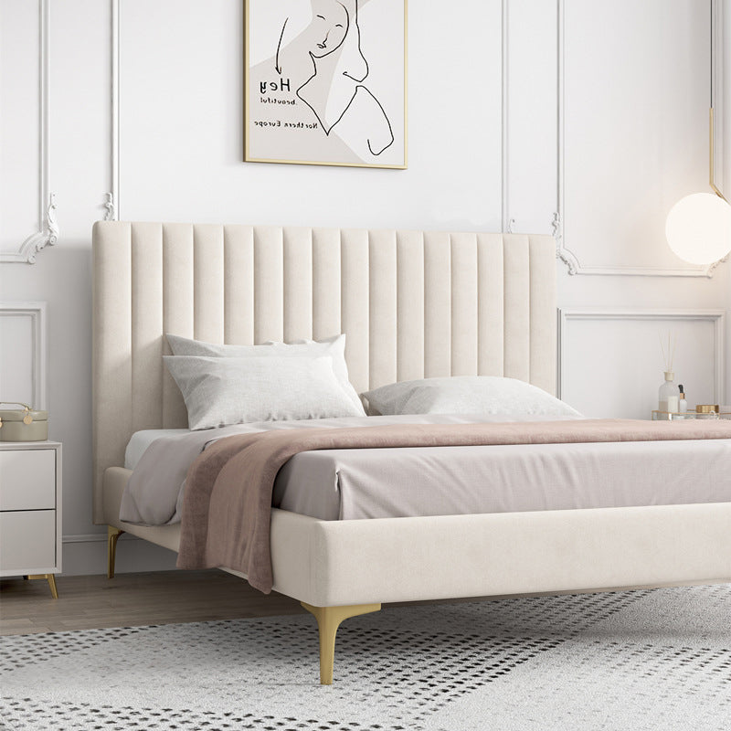Bed Frame Velvet Fabric Platform Bed Thick Padded Headboard Premium Wooden Frame Bedroom