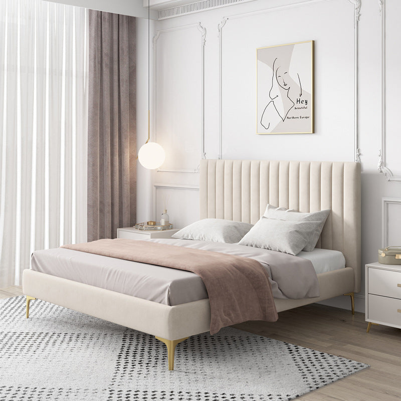 Bed Frame Velvet Fabric Platform Bed Thick Padded Headboard Premium Wooden Frame Bedroom