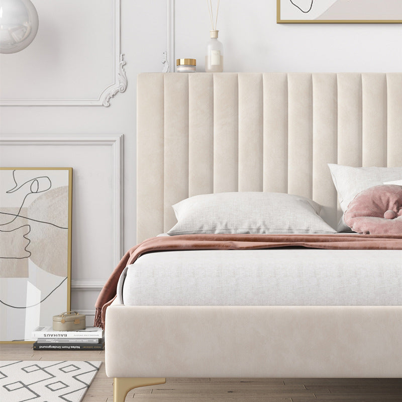 Bed Frame Velvet Fabric Platform Bed Thick Padded Headboard Premium Wooden Frame Bedroom
