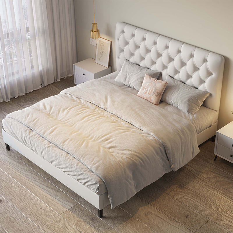 Bed Frame Velvet Fabric Platform Bed Thick Padded Headboard Premium Wooden Frame Bedroom