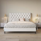 Bed Frame Velvet Fabric Platform Bed Thick Padded Headboard Premium Wooden Frame Bedroom