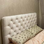 Bed Frame Velvet Fabric Platform Bed Thick Padded Headboard Premium Wooden Frame Bedroom