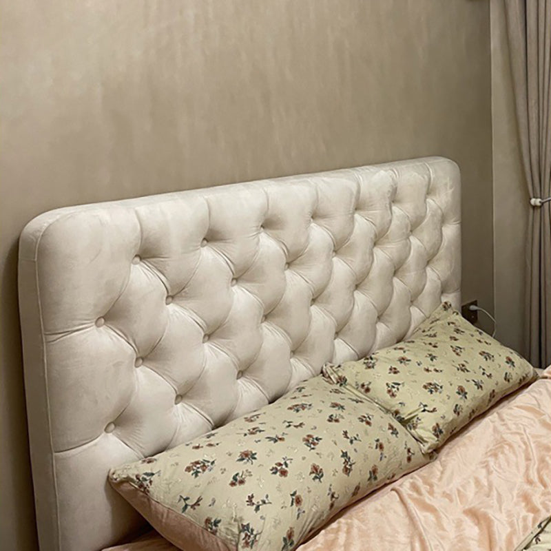 Bed Frame Velvet Fabric Platform Bed Thick Padded Headboard Premium Wooden Frame Bedroom