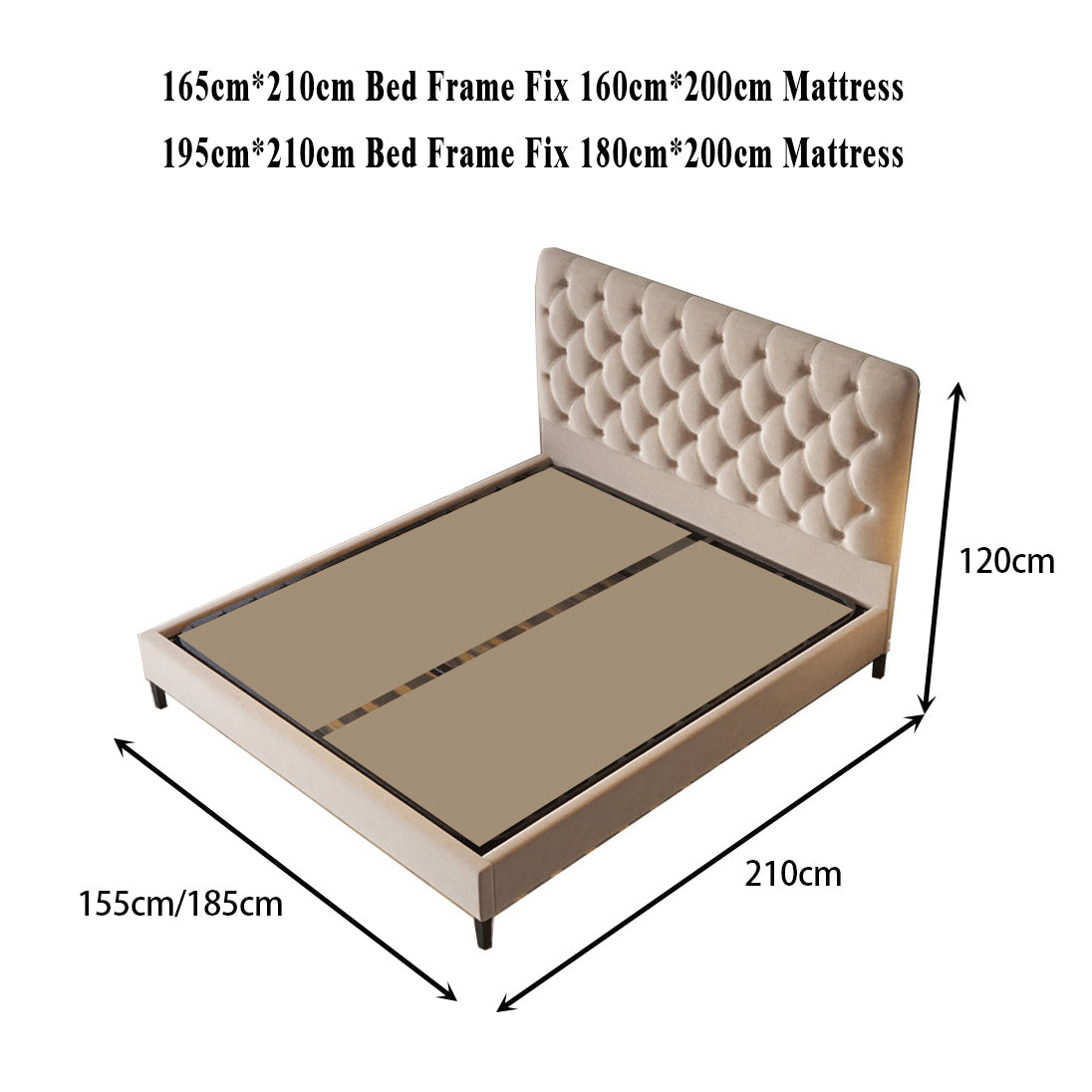 Bed Frame Velvet Fabric Platform Bed Thick Padded Headboard Premium Wooden Frame Bedroom