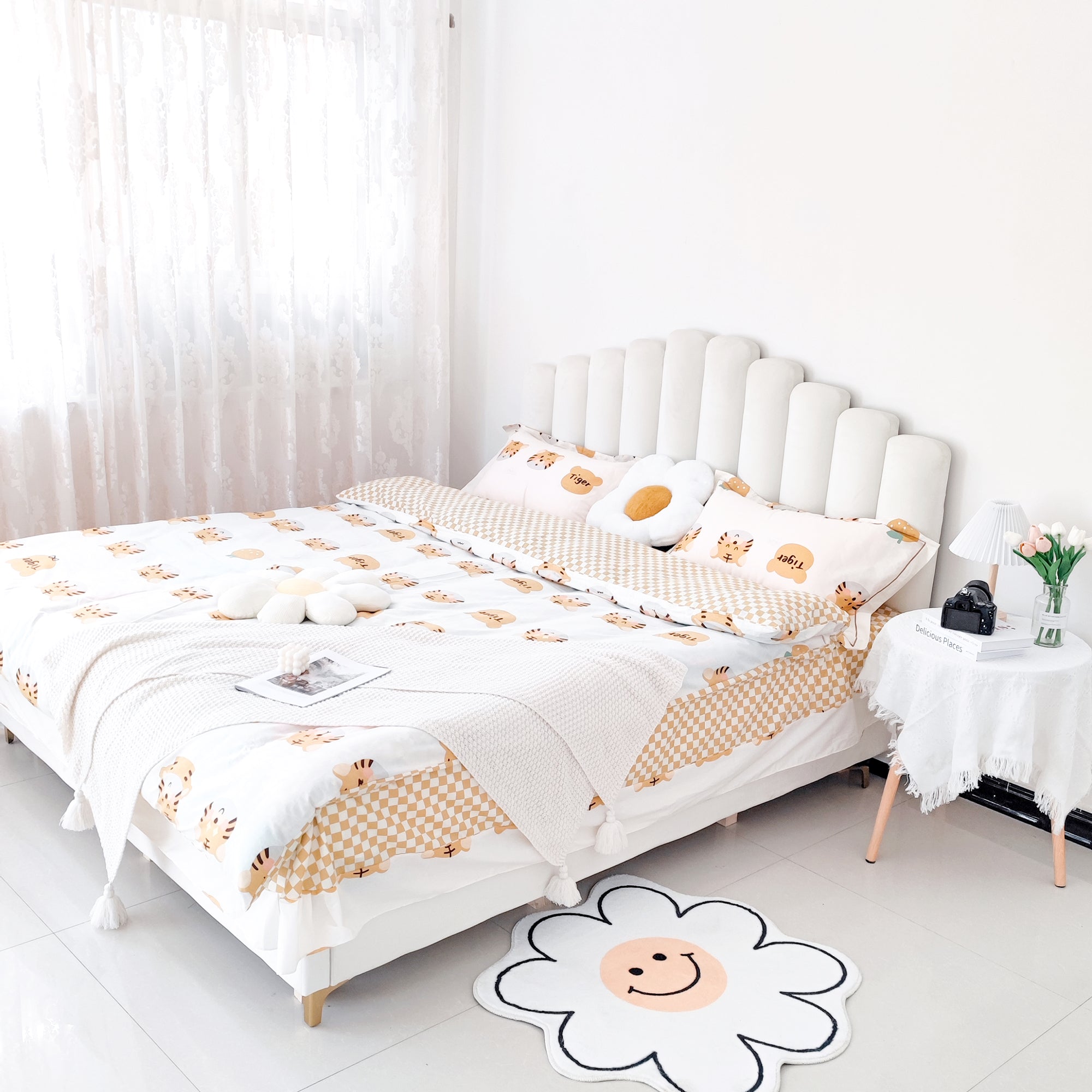 Bed Frame Velvet Fabric Platform Bed Thick Padded Headboard Premium Wooden Frame Bedroom