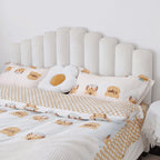 Bed Frame Velvet Fabric Platform Bed Thick Padded Headboard Premium Wooden Frame Bedroom