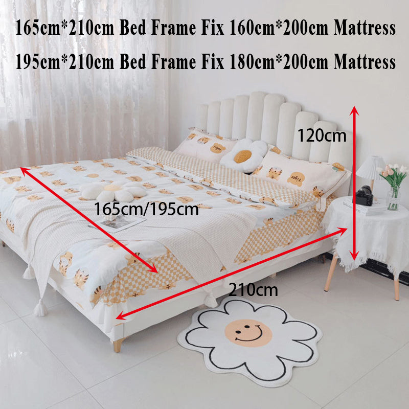 Bed Frame Velvet Fabric Platform Bed Thick Padded Headboard Premium Wooden Frame Bedroom