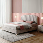 Bed Frame Velvet Fabric Platform Bed Thick Padded Headboard Premium Wooden Frame Bedroom