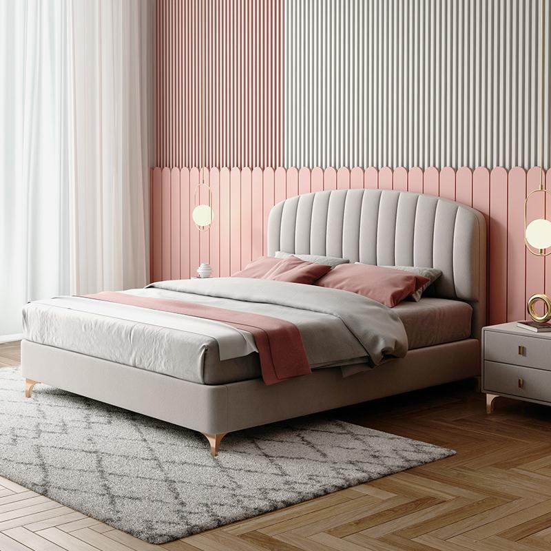 Bed Frame Velvet Fabric Platform Bed Thick Padded Headboard Premium Wooden Frame Bedroom