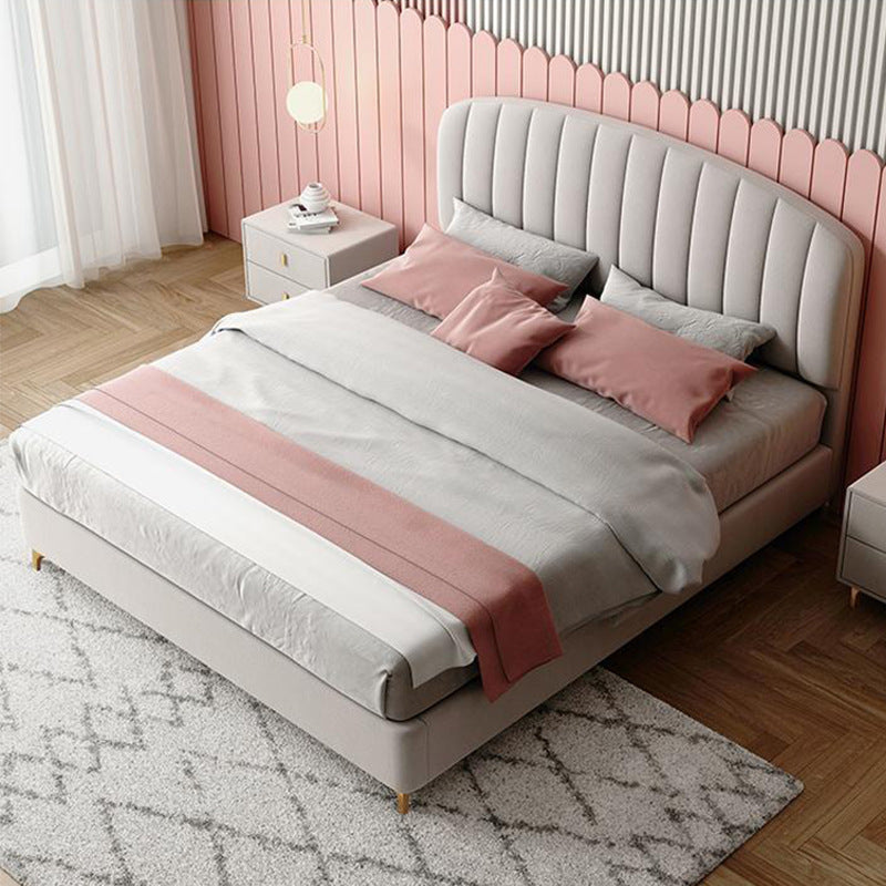 Bed Frame Velvet Fabric Platform Bed Thick Padded Headboard Premium Wooden Frame Bedroom