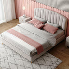 Bed Frame Velvet Fabric Platform Bed Thick Padded Headboard Premium Wooden Frame Bedroom