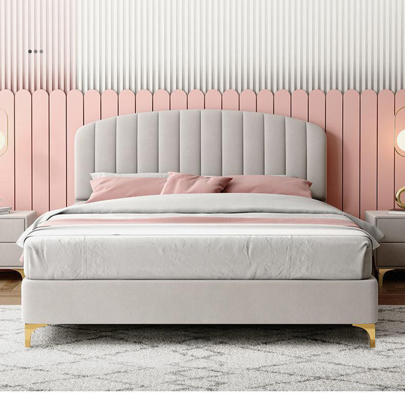 Bed Frame Velvet Fabric Platform Bed Thick Padded Headboard Premium Wooden Frame Bedroom