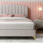 Bed Frame Velvet Fabric Platform Bed Thick Padded Headboard Premium Wooden Frame Bedroom