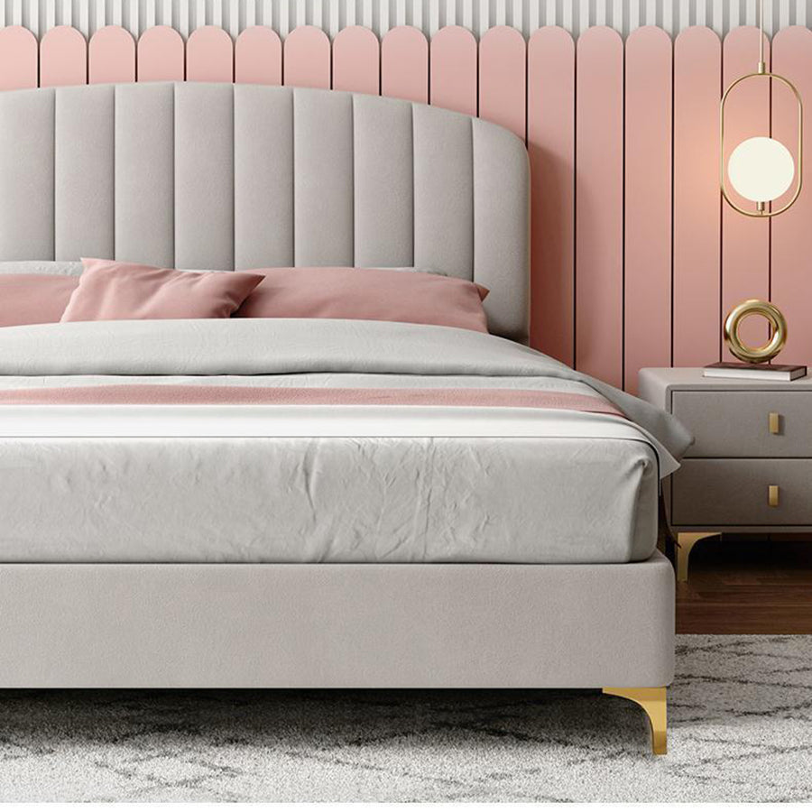 Bed Frame Velvet Fabric Platform Bed Thick Padded Headboard Premium Wooden Frame Bedroom