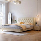 Bed Frame Velvet Fabric Platform Bed Thick Padded Headboard Premium Wooden Frame Bedroom