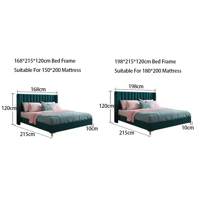Bed Frame Velvet Fabric Platform Bed Thick Padded Headboard Premium Wooden Frame Bedroom
