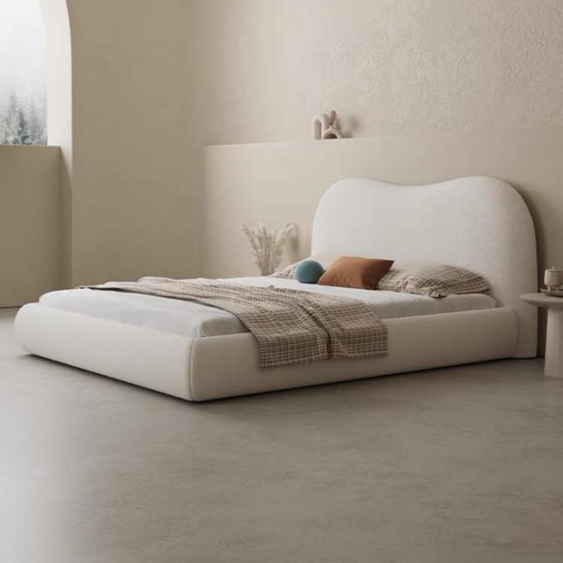 Bed Frame Fleece Fabric Platform Bed Thick Padded Headboard Bedroom Furniture