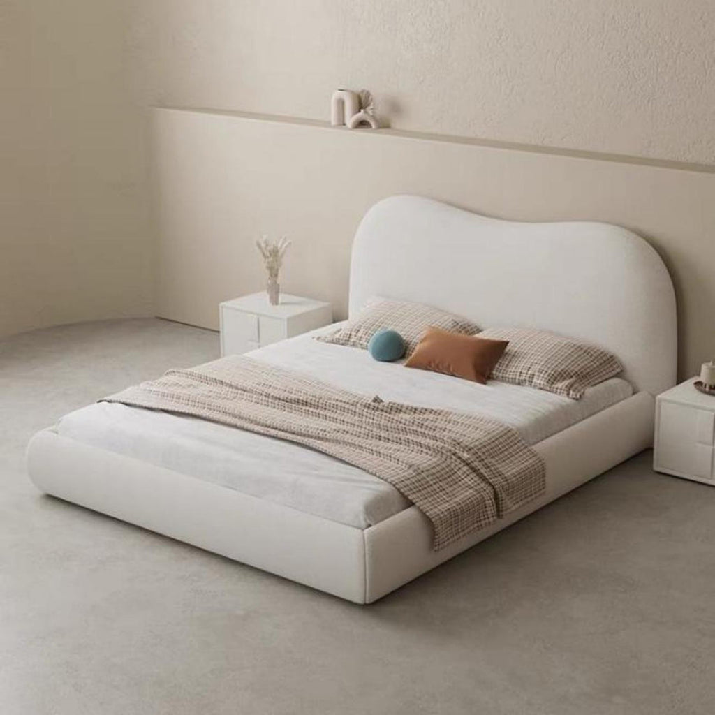 Bed Frame Fleece Fabric Platform Bed Thick Padded Headboard Bedroom Furniture