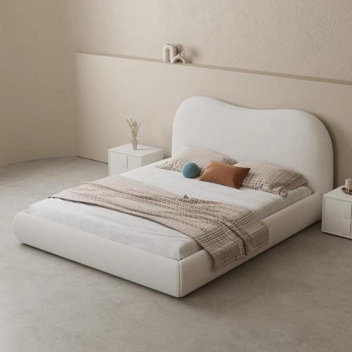 Bed Frame Fleece Fabric Platform Bed Thick Padded Headboard Bedroom Furniture