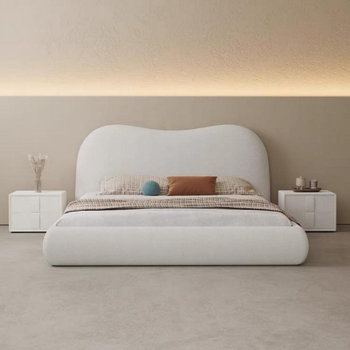 Bed Frame Fleece Fabric Platform Bed Thick Padded Headboard Bedroom Furniture