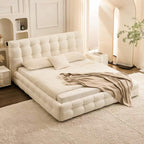 Bed Frame Fleece Fabric Platform Bed Thick Padded Headboard Bedroom Furniture
