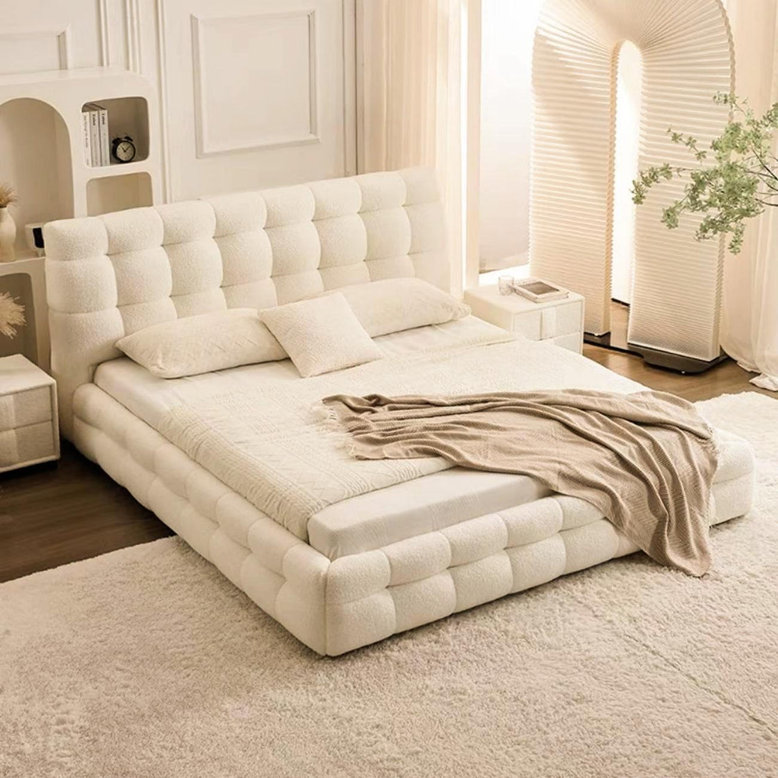 Bed Frame Fleece Fabric Platform Bed Thick Padded Headboard Bedroom Furniture