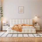 Bed Frame Fleece Fabric Platform Bed Thick Padded Headboard Bedroom Furniture