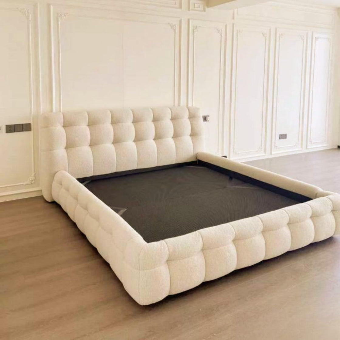 Bed Frame Fleece Fabric Platform Bed Thick Padded Headboard Bedroom Furniture