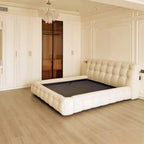 Bed Frame Fleece Fabric Platform Bed Thick Padded Headboard Bedroom Furniture