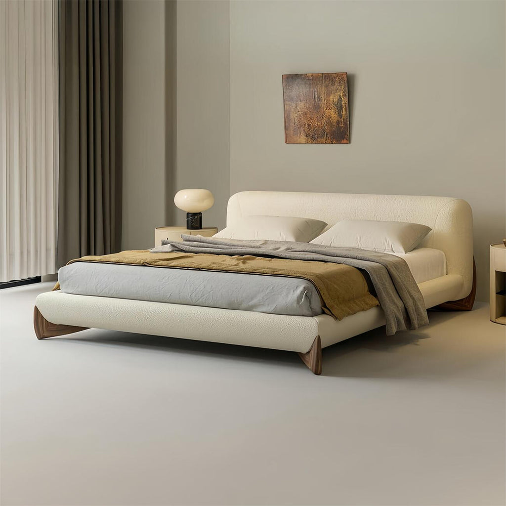 Bed Frame Fleece Fabric Platform Bed Thick Padded Headboard Bedroom Furniture