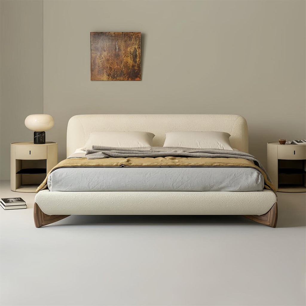 Bed Frame Fleece Fabric Platform Bed Thick Padded Headboard Bedroom Furniture