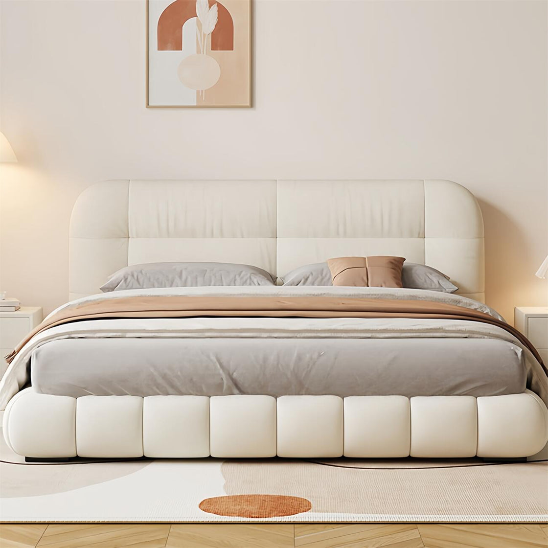 Bed Frame Velvet Fabric Platform Bed Thick Padded Headboard Premium Wooden Frame Bedroom
