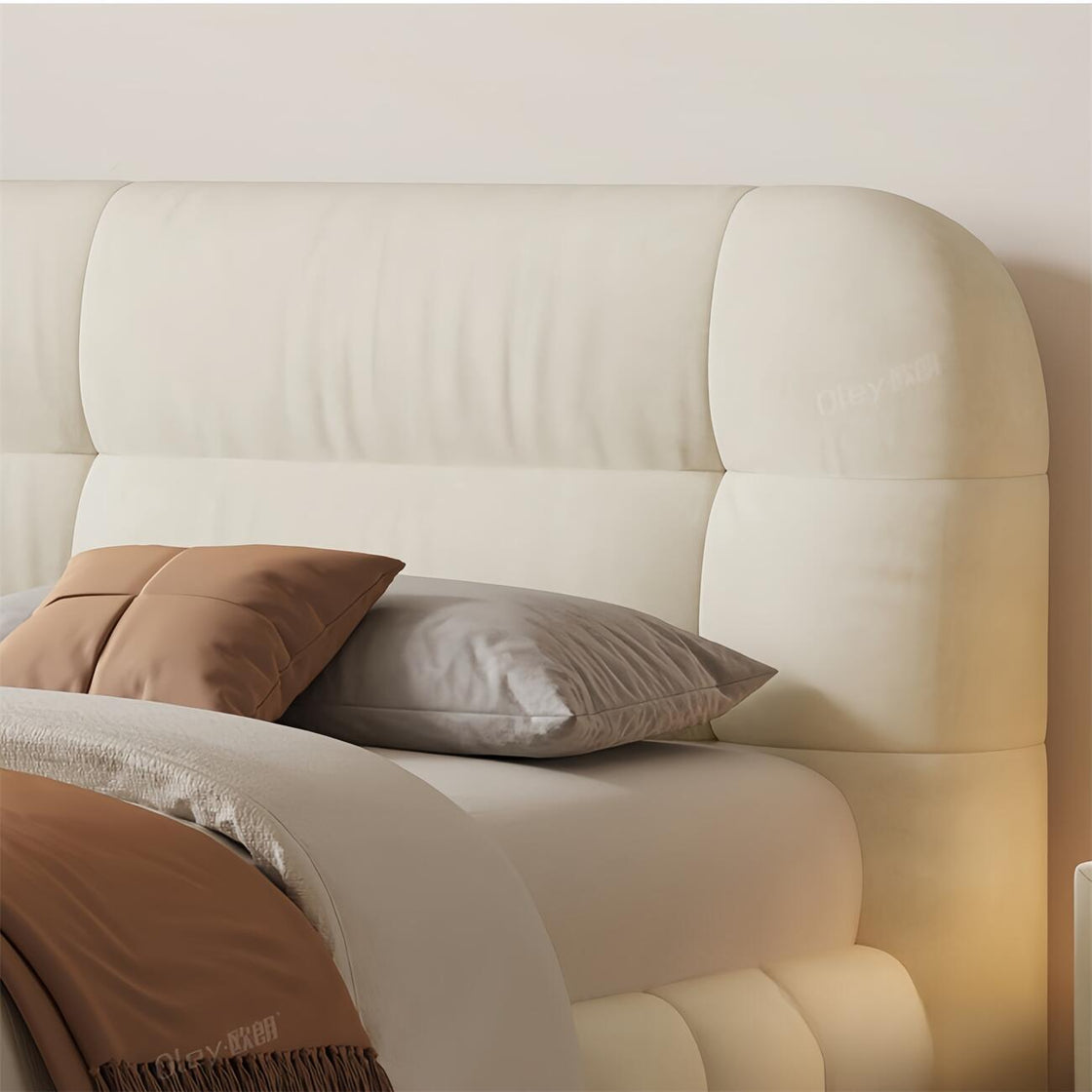 Bed Frame Velvet Fabric Platform Bed Thick Padded Headboard Premium Wooden Frame Bedroom