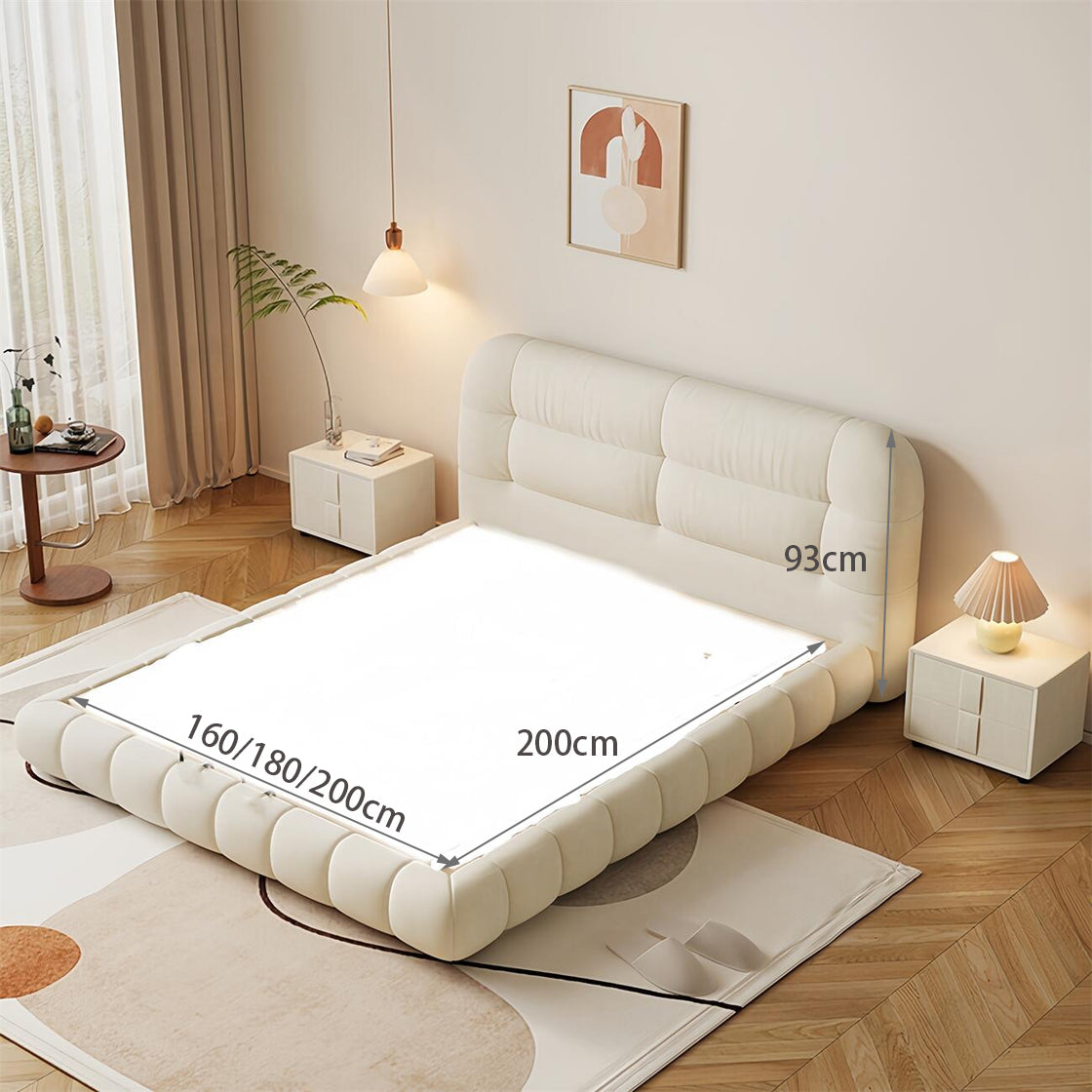 Bed Frame Velvet Fabric Platform Bed Thick Padded Headboard Premium Wooden Frame Bedroom