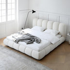 Bed Frame Velvet Fabric Platform Bed Thick Padded Headboard Premium Wooden Frame Bedroom Apartments Furniture