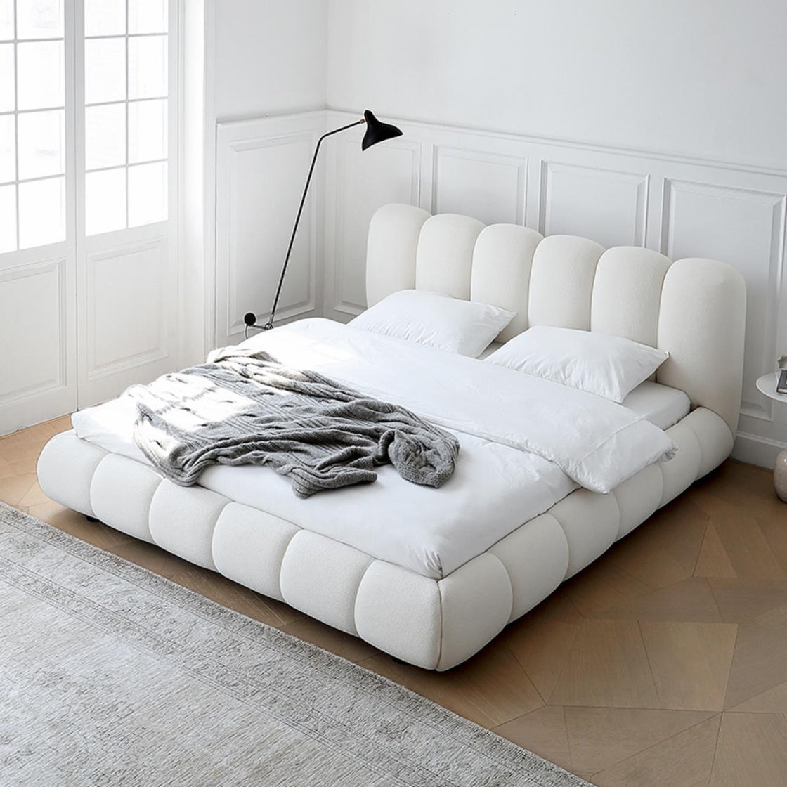 Bed Frame Velvet Fabric Platform Bed Thick Padded Headboard Premium Wooden Frame Bedroom Apartments Furniture