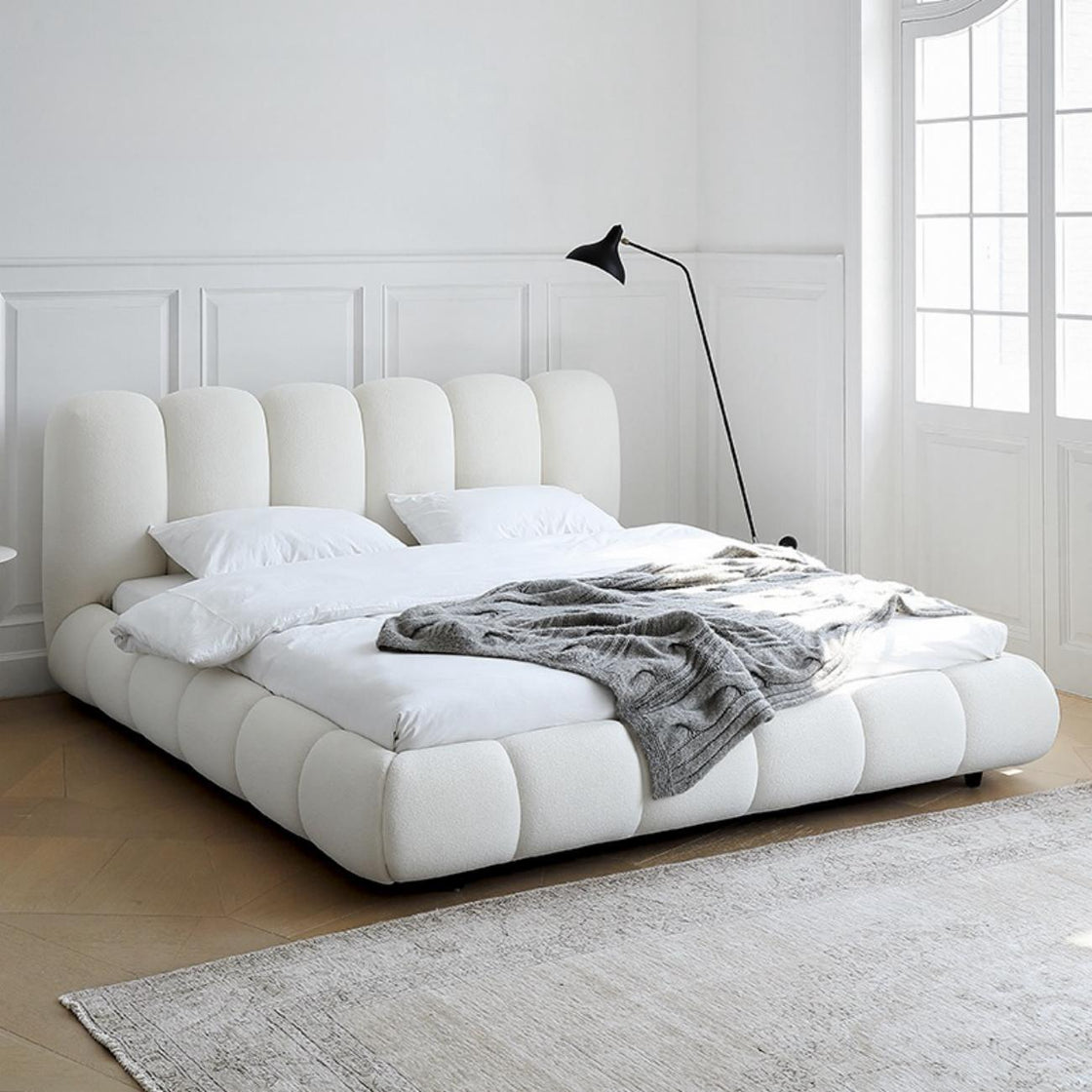 Bed Frame Velvet Fabric Platform Bed Thick Padded Headboard Premium Wooden Frame Bedroom Apartments Furniture