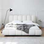 Bed Frame Velvet Fabric Platform Bed Thick Padded Headboard Premium Wooden Frame Bedroom Apartments Furniture