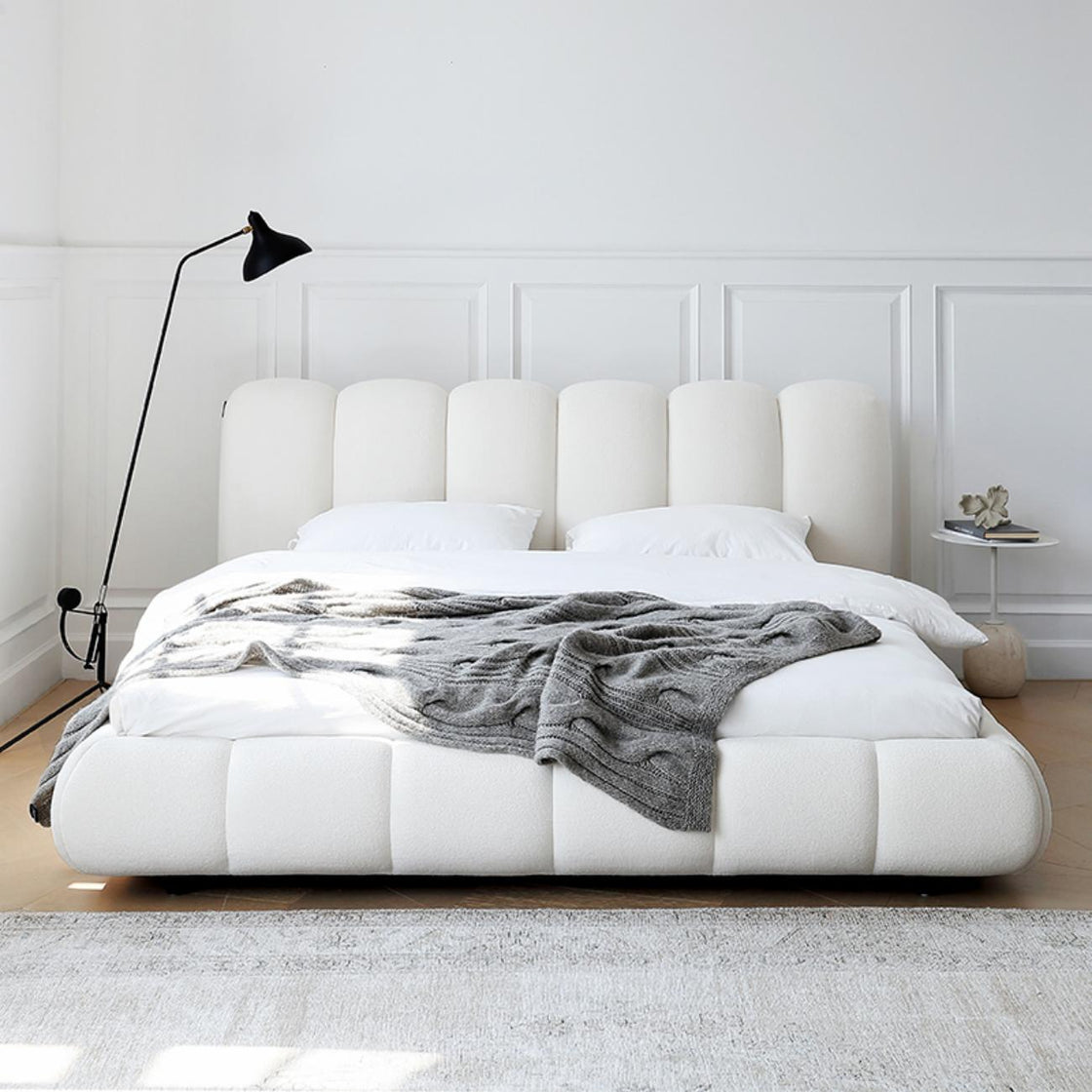 Bed Frame Velvet Fabric Platform Bed Thick Padded Headboard Premium Wooden Frame Bedroom Apartments Furniture
