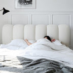 Bed Frame Velvet Fabric Platform Bed Thick Padded Headboard Premium Wooden Frame Bedroom Apartments Furniture
