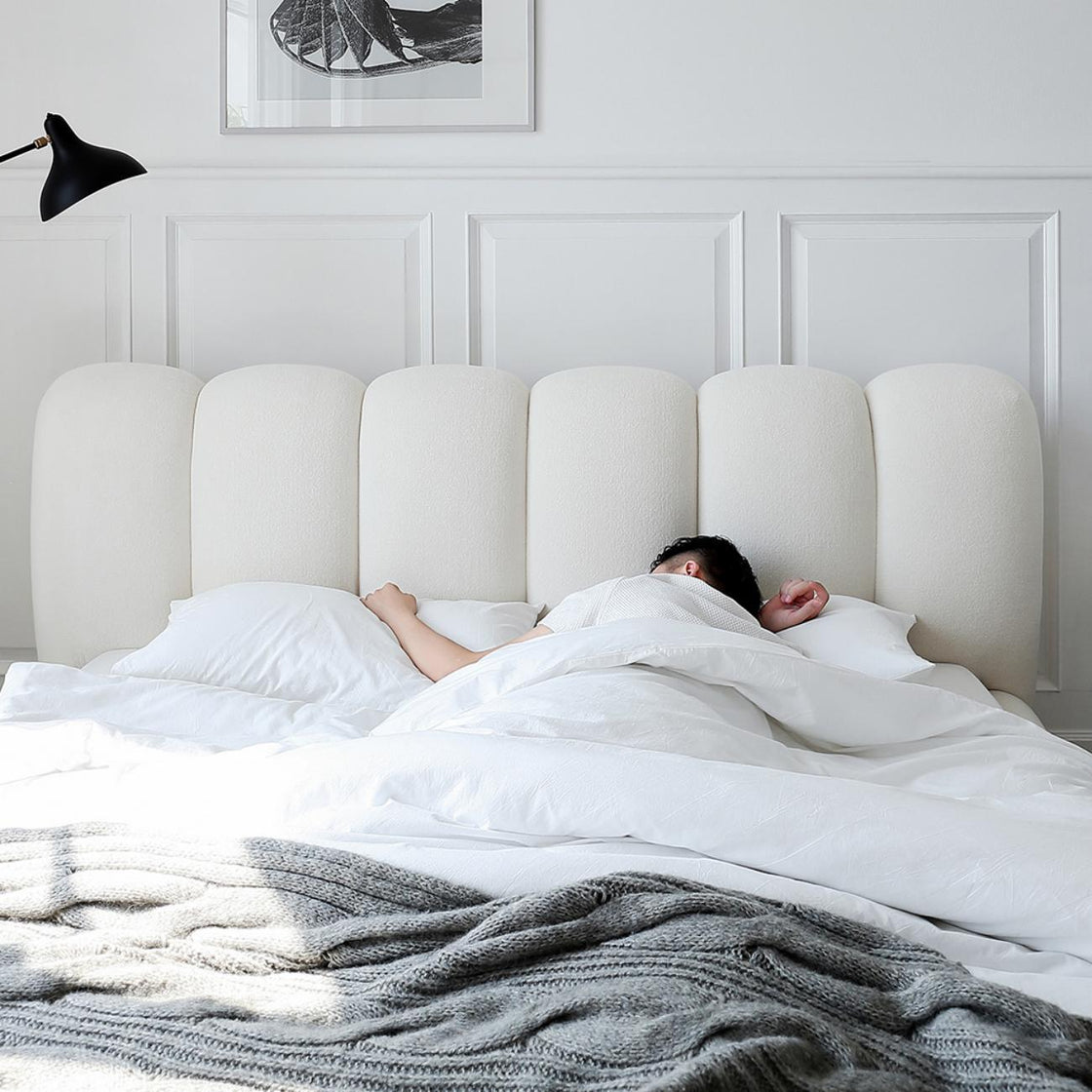 Bed Frame Velvet Fabric Platform Bed Thick Padded Headboard Premium Wooden Frame Bedroom Apartments Furniture