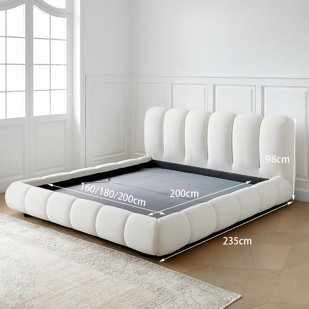 Bed Frame Velvet Fabric Platform Bed Thick Padded Headboard Premium Wooden Frame Bedroom Apartments Furniture