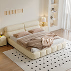 Bed Frame Velvet Fabric Platform Bed Thick Padded Headboard Premium Wooden Frame Bedroom Apartments Furniture