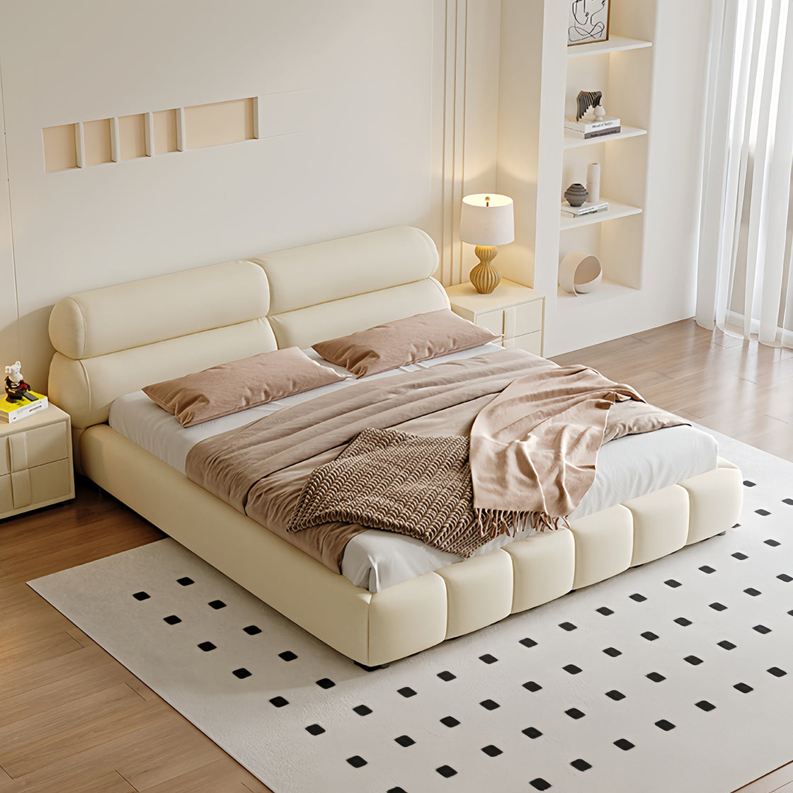 Bed Frame Velvet Fabric Platform Bed Thick Padded Headboard Premium Wooden Frame Bedroom Apartments Furniture