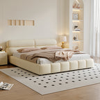 Bed Frame Velvet Fabric Platform Bed Thick Padded Headboard Premium Wooden Frame Bedroom Apartments Furniture