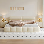 Bed Frame Velvet Fabric Platform Bed Thick Padded Headboard Premium Wooden Frame Bedroom Apartments Furniture