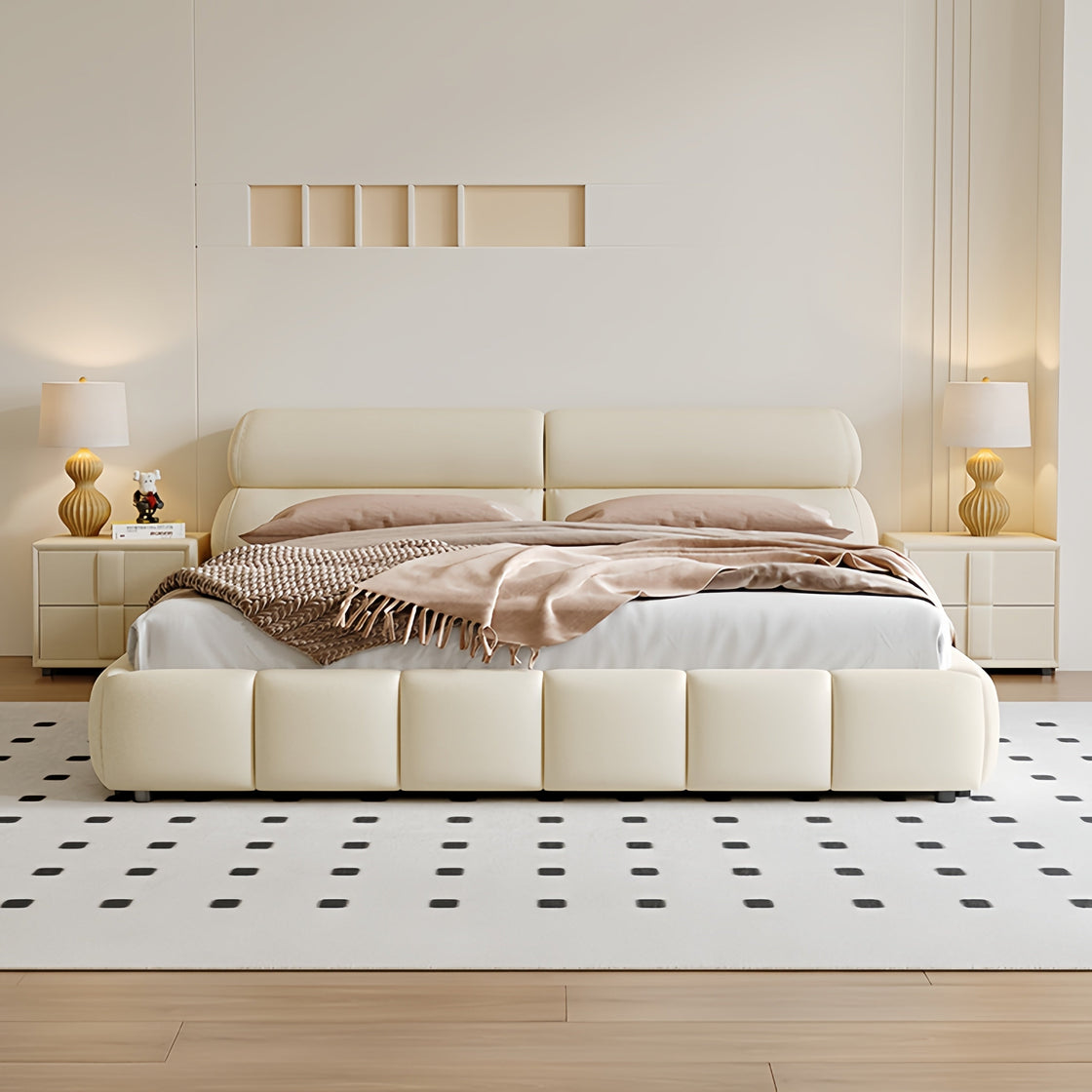 Bed Frame Velvet Fabric Platform Bed Thick Padded Headboard Premium Wooden Frame Bedroom Apartments Furniture